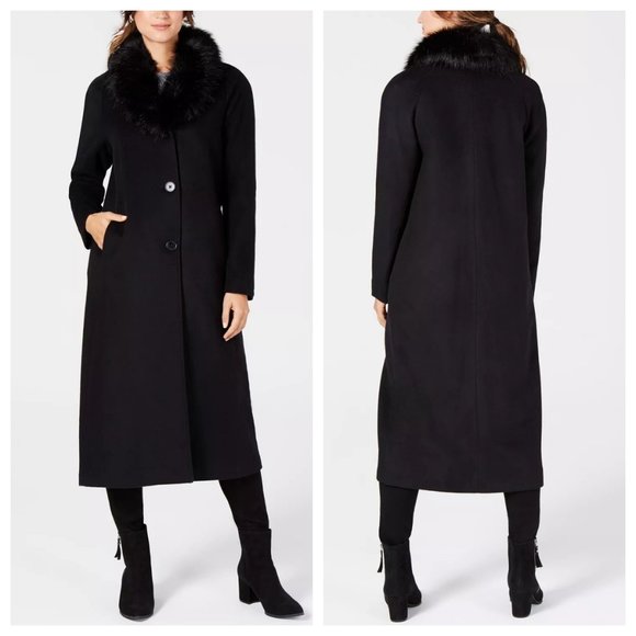 Jones New York Faux-Fur-Collar Wool Maxi Coat - Picture 1 of 4